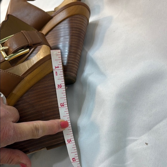 MICHAEL KORS, Josephine, Brown Leather Wedge Sandals, women, Sling Back, 9.5M - Picture 12 of 13